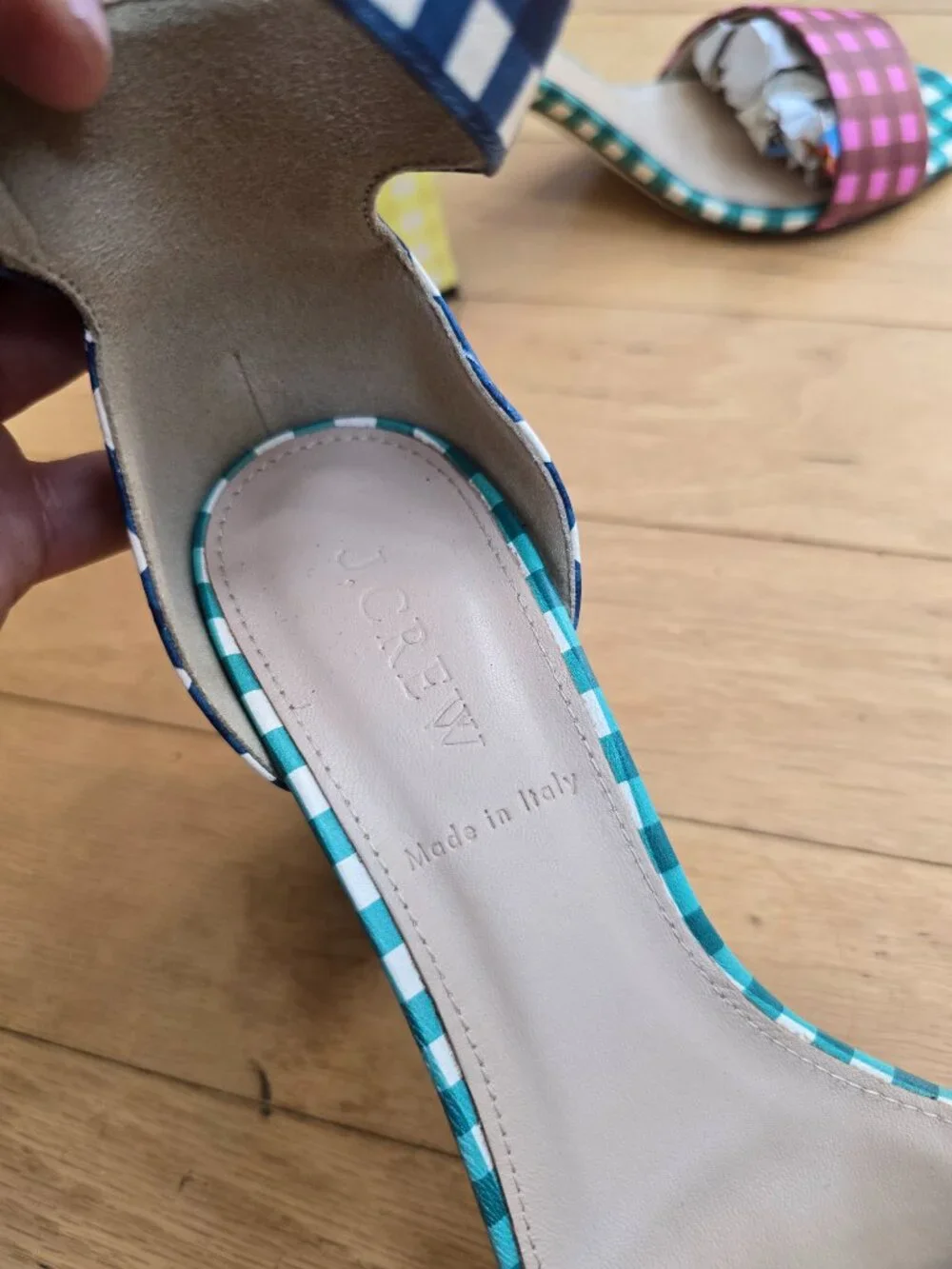 J.Crew |  Multi Color Gingham Dopamine Ankle Strap Block Heel Sandals | WMS 6